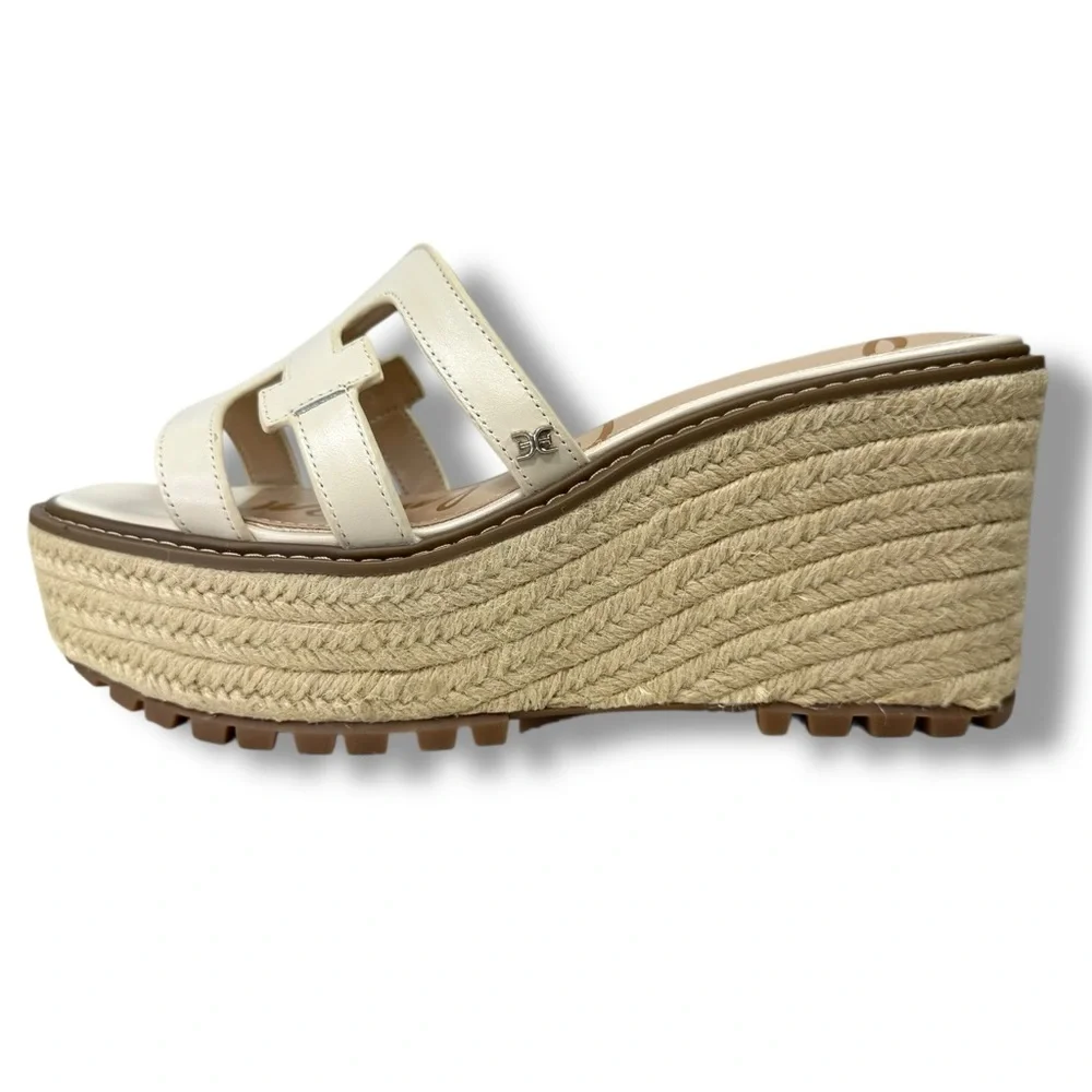 NEW Sam Edelman Laine Platform Wedge Espadrille Sandals Ivory Size 9.5 Resort